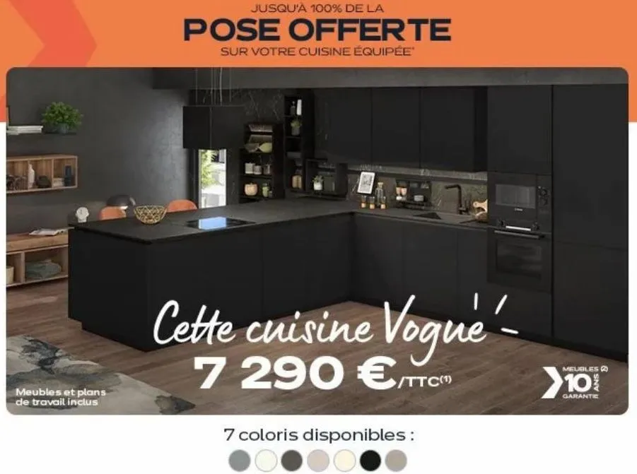 cuisine vogue 7290€/ttc avec meubles et pose incl.: 7 coloris, garantie & promo jusqu'à 100%!