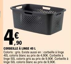 Promo - Corbeilles à linge 40/50L couleurs Gris/Blanc - 4€,90