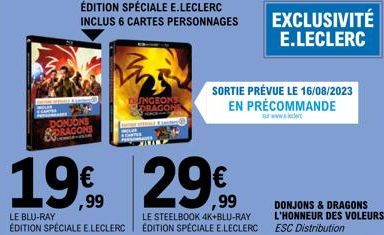 Donjons et Dragons - Édition Spéciale E.Leclerc - Blu-ray et Steelbook 4K avec 6 Cartes Personnages - 19€ avec 29% de Réduction!