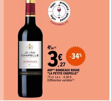 La Petite Chapelle Spark Bordeaux Rouge - AOP Bordeaux - Promo -34%, 4,36€/75cl - Léger, Puissant, Rononcé!