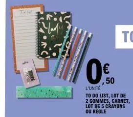 taur 50% de réduction - lot de 2 gommes, carnet, lot de 5 crayons et règle: organisez-vous avec la to do list!