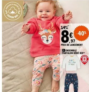 coton bio de luxe à partir de 8,97€ - ensemble pantalon bébé bio neuf avec -40%!