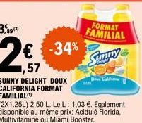 Offre Spéciale : 34% de Réduction sur Sunny Delight Doux California Format Familial (2x1.25L) 2,50 L - 1,03€ !