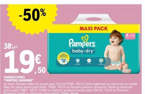 Paquets de Pampers Baby-Dry™ Maxi - 19€ seulement ! Avec la notice Pampers Harmonie