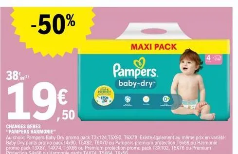 paquets de pampers baby-dry™ maxi - 19€ seulement ! avec la notice pampers harmonie
