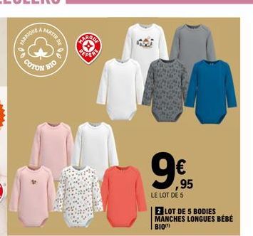 Lot de 5 Bodies Manches Longues Bébé Bio à 9,95€: Fabrique en Coton BIO Dans le Sarouel Typery!