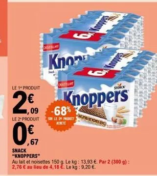 promo : 2€ de réduction sur le 2° produit knorr knoppers au lait et aux noisettes (150g/13,93€/kg)!