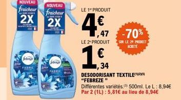 Profitez des Produits FABRIC à des Prix Imbattables ! - Fraîcheur 2X + 2X, 70% de Réduction sur 20 Produits Febrèze.