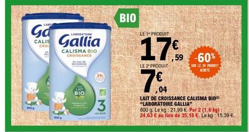Labo Gallia: 2 Super Promos sur le Lait Bio de Croissance Calisma Biori!