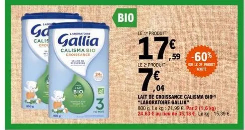 labo gallia: 2 super promos sur le lait bio de croissance calisma biori!