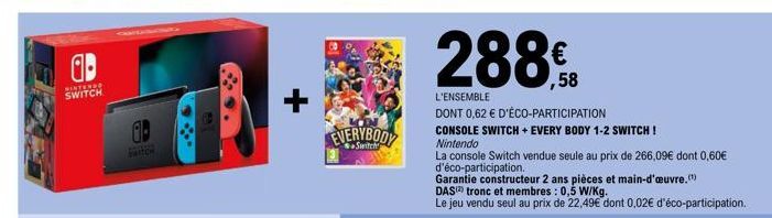 Ristendo Switch Everybody: Console Switch + Every Body 1-2 Switch à 288€, dont 0,62€ d'Éco-Participation!