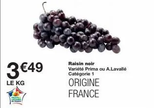 raisin noir variété prima a.lavallé cat.1 - 3€49 le kg - origine france