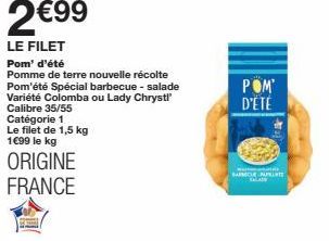 Pomme 'été Spécial BBQ-Salade - Filet 1,5 Kg Catégorie 1 - Variété Colomba/Lady Chryst - Calibre 35/55 - 1€99/kg - Origine France