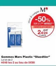Promo Éclair ! Économisez 2€24 par Unité sur le Lot de 2 Gommes Mars Plastic Staedtler PONDILER.