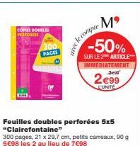 Feuilles doubles perforées 5x5 Clairefontaine: -50% sur le 2e article, 2€99 l'unité