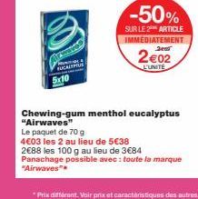 Airwaves Menthol Eucalyptus Chewing-Gum -50% sur 2: 2€88/100g, 70g 4€03 Les 2 au Lieu de 5€38!