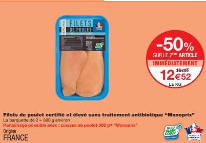 Filets de Poulet Monoprix - Sans Traitement Antibiotique - 2-300g - Cuisses Disponibles - Origine France