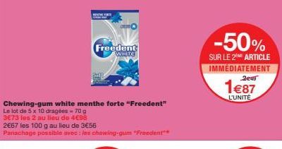 Freedent White Menthe Forte : Promo 2€67 les 100 g - Lot de 5 x 10 Dragées - 70g - Panachage Possible !