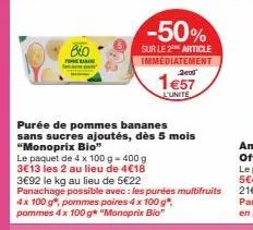 promo jusqu'à -50% : purée de pommes bananes sans sucres ajoutés chez monoprix bio dès 5 mois