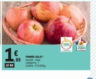 Pommes Gala - 1€/kg - 170/200g - Var. Gala - Vergers LEGES DE FRANC