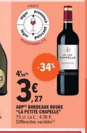 Etincelle Rouge - Vin AOP BORDEAUX - 34% de Réduction - 75 Cl - 4,36 €.