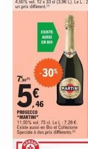 martini prosecco à -30% : 7,0°, 11,5% vol., 75cl à seulement 5€ ! bio et collezione speciale à des prix différents.