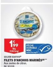 Filets d'anchois marines aux zestes de citron MSC - 199g à seulement 100g - GOLDEN SEAFOOD 5013196