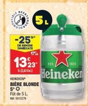 Heineken Biere Blonde 5° -25% de Remise Immédiate, Fût de 5L