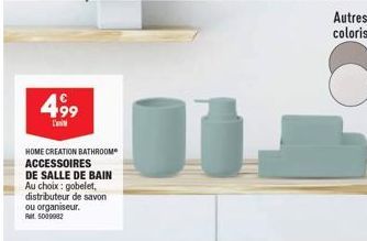 Offre Spéciale : Accessoires de Salle de Bain, Gobelet, Distributeur de Savon et Organiseur avec 499 Créations de Maison et plusieurs Couleurs Disponibles - R5009982