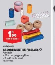 Travaillez avec 50 m en Polypropylène & 3 x 40 m de Sisal - WORKZONE Assortiment de Ficelles 5011126!