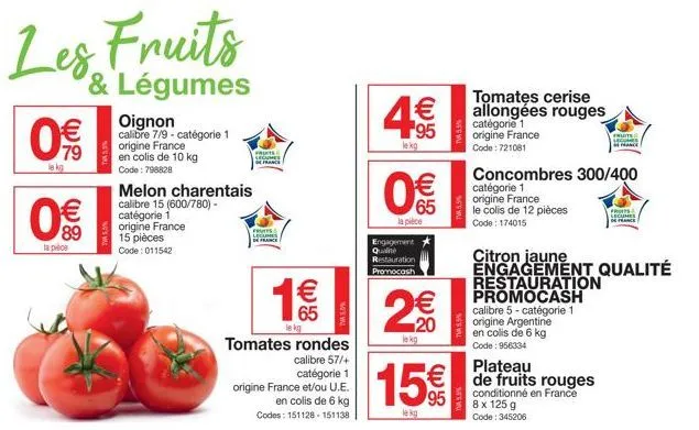 promo: oignons et melon charentais à seulement € 89/colis - 10 kg catégorie 1 et origine france!