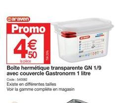 Caraven Promo : Boîte Hermétique Gastronorm 1 Litre avec Couvercle, 50% de Réduction!