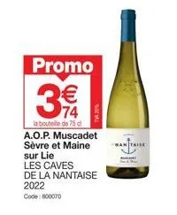 achat en ligne : muscadet sèvre et maine sur lie à €74 l'a.o.p. 75cl - les caves de la nantaise 2022