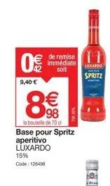 promo exceptionnelle : luxardo spritz à 8€ ! remise immédiate de 15% grâce au code 126498.