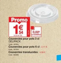 offre spéciale: 100 couvercles delipack pour pots à 3cl à 54€!