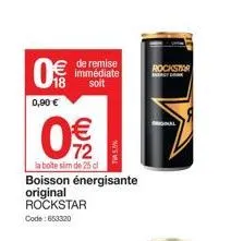 rockstar original: 25cl boisson énergisante à 0,90€ avec 5% de réduction!