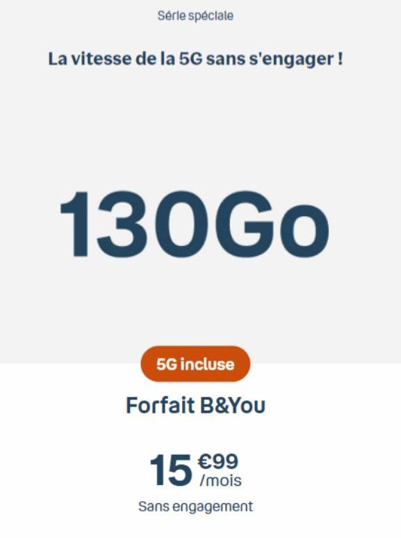 Offre Éclair 5G : B&You, 15 €/mois, 130Go, Sans Engagement !